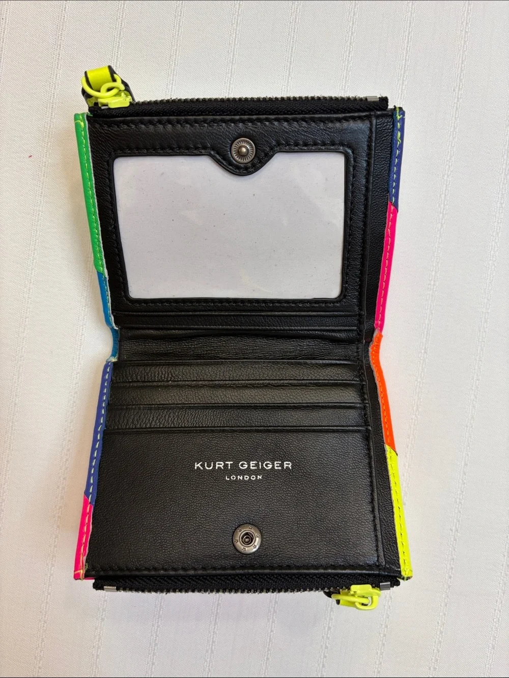 Kurt Geiger Neon Colorblock Leather Zip Card Pouch